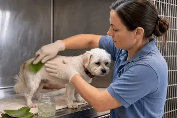 Hand lifting a dog's ear flap to check for wax